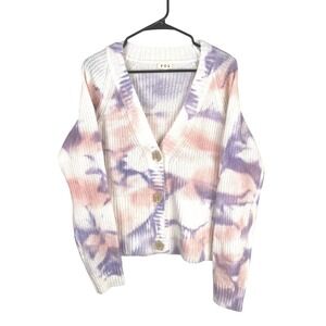 POL Cropped Tie Dye Cardigan Sweater‎ Pink Purple Women's Medium Boho